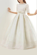 Floor Length Tulle Ball Gown Wedding Party Dress With Lace Flowers