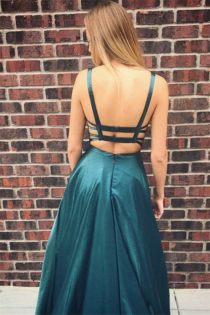 Langes Ballkleid aus Stretch-Satin in A-Linie und quadratischem Schnitt