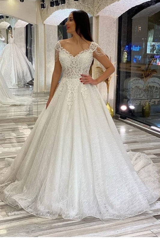 Langes A-Linien-Brautkleid mit Herzausschnitt und rückenfreiem Rücken