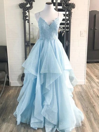 Langes A-Linien-Abendkleid mit Herzausschnitt und flauschiger Tüllspitze