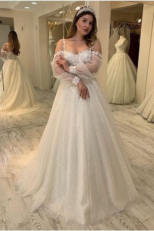 Langes A-Linien-Brautkleid mit Herzausschnitt und Spaghettiträgern