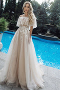 Long A-line Tulle Appliques Lace Off-the-shoulder Wedding Dress