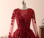 Long A-line Tulle Jewel 3D Floral Appliques Lace Prom Dress