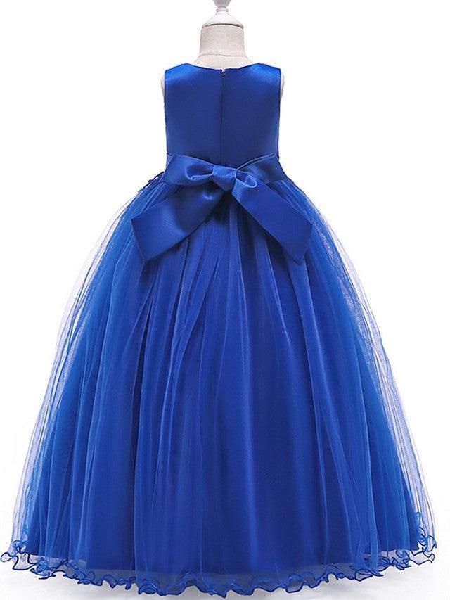 Long A Line Tulle Jewel Neck Pageant Flower Girl Dress With Bow
