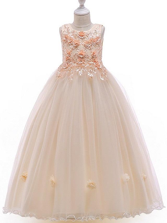 Long A Line Tulle Jewel Neck Pageant Flower Girl Dress With Bow