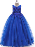 Long A Line Tulle Jewel Neck Pageant Flower Girl Dress With Bow