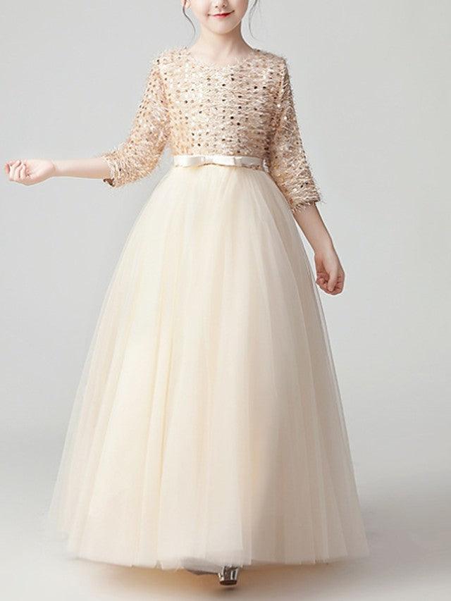 Long A Line Tulle Jewel Neck Pageant Flower Girl Dress With Sleeves - photo 3