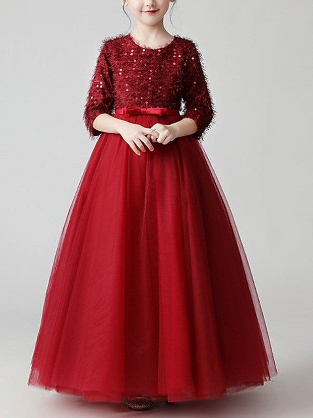 Long A Line Tulle Jewel Neck Pageant Flower Girl Dress With Sleeves - photo 4