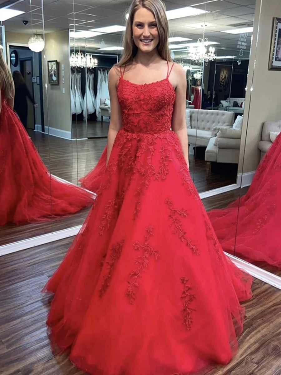 Vestido formal comprido em tule com renda, corte evasê, costas abertas, para formatura e baile de finalistas