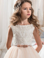 Long Ball Gown Chiffon Tulle Jewel Neck Wedding Flower Girl Dress