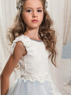 Jewel Neck Lace Ball Gown Flower Girl Dress With Appliques For Wedding