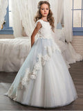 Jewel Neck Lace Ball Gown Flower Girl Dress With Appliques For Wedding
