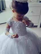 Jewel Neck Lace Ball Gown Flower Girl Dress With Long Sleeves For Wedding