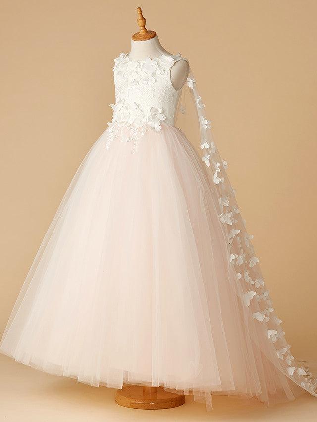 Beaded Lace Ball Gown Flower Girl Wedding Pageant Sleeveless Dress