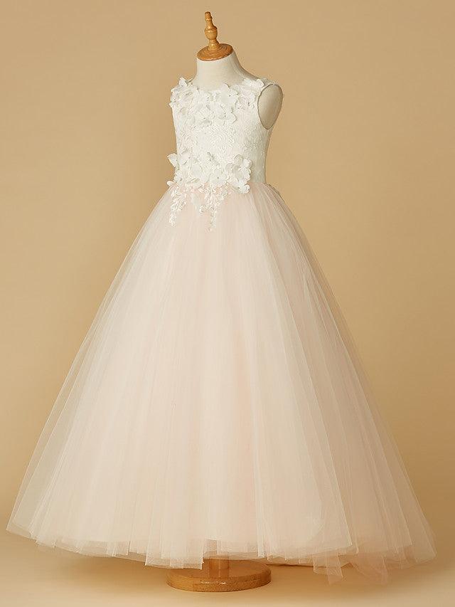 Beaded Lace Ball Gown Flower Girl Wedding Pageant Sleeveless Dress