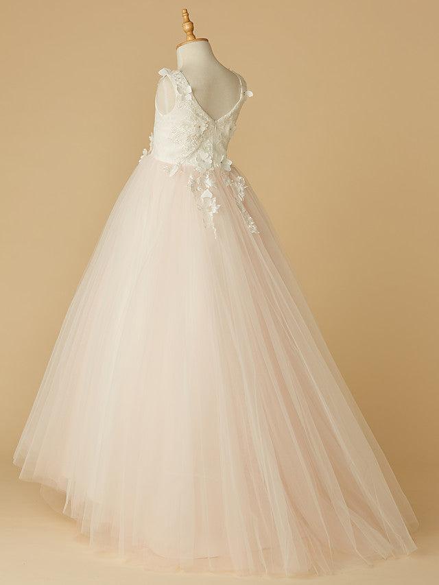 Beaded Lace Ball Gown Flower Girl Wedding Pageant Sleeveless Dress