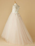 Beaded Lace Ball Gown Flower Girl Wedding Pageant Sleeveless Dress