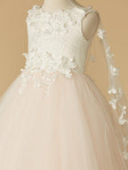 Beaded Lace Ball Gown Flower Girl Wedding Pageant Sleeveless Dress