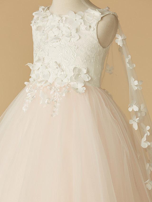 Beaded Lace Ball Gown Flower Girl Wedding Pageant Sleeveless Dress