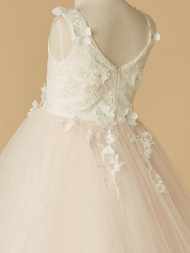 Beaded Lace Ball Gown Flower Girl Wedding Pageant Sleeveless Dress
