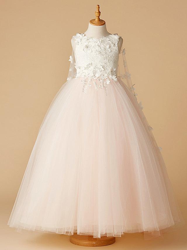 Beaded Lace Ball Gown Flower Girl Wedding Pageant Sleeveless Dress