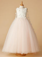 Beaded Lace Ball Gown Flower Girl Wedding Pageant Sleeveless Dress