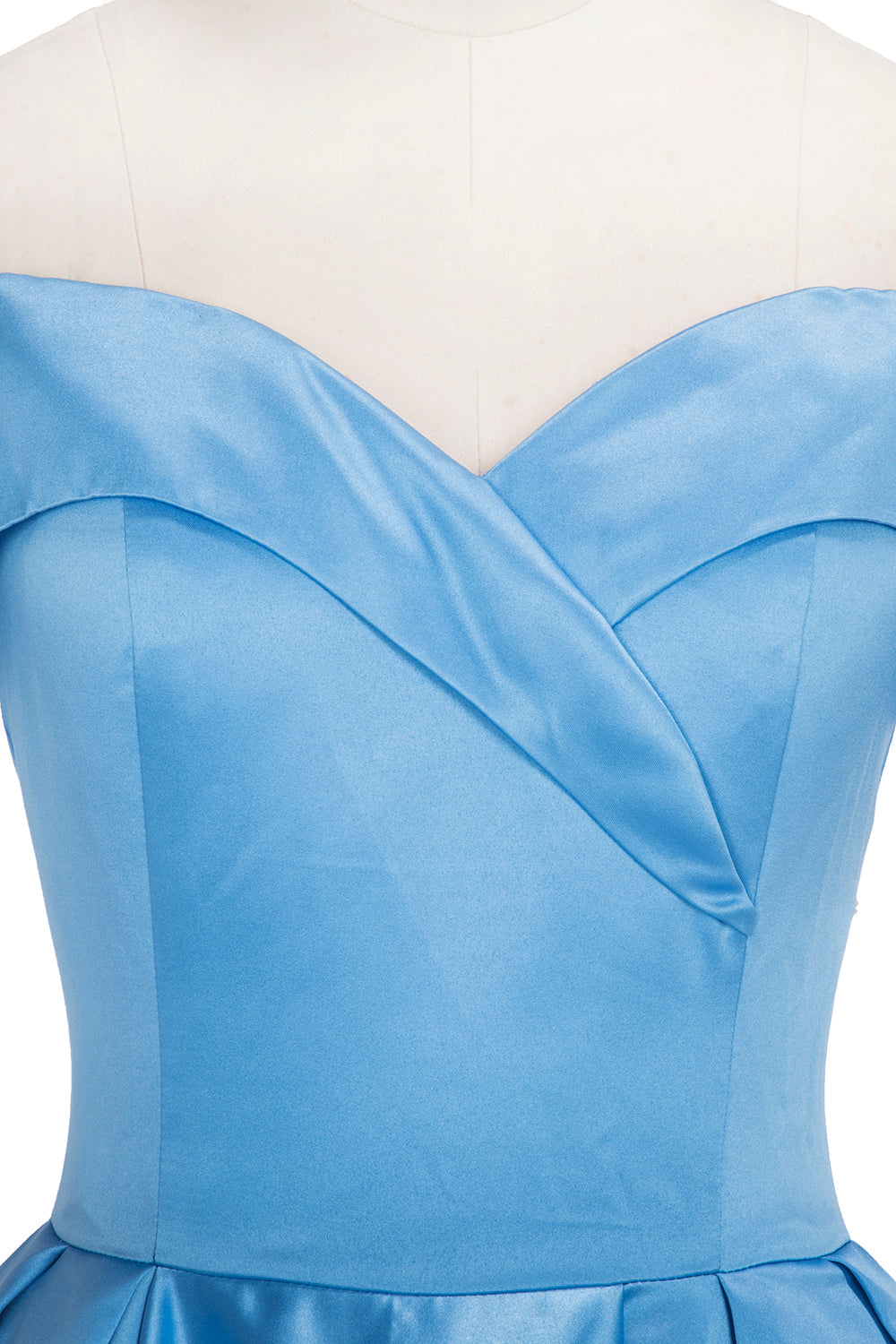 Langes Ballkleid, schulterfrei, Satin, blau, Ballkleider mit Schlitz