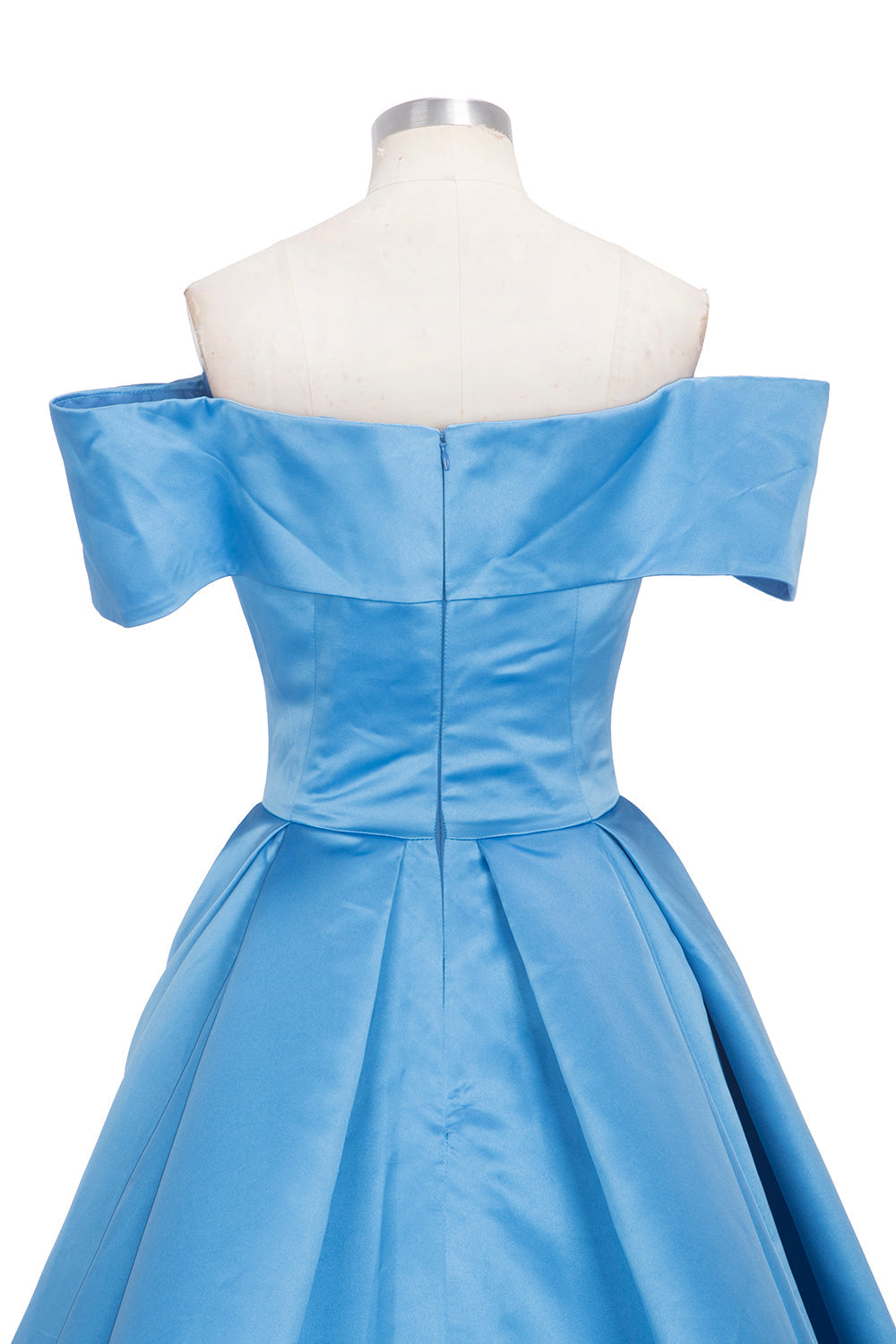Langes Ballkleid, schulterfrei, Satin, blau, Ballkleider mit Schlitz