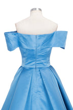 Langes Ballkleid, schulterfrei, Satin, blau, Ballkleider mit Schlitz
