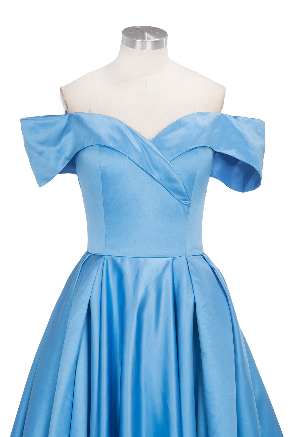 Langes Ballkleid, schulterfrei, Satin, blau, Ballkleider mit Schlitz