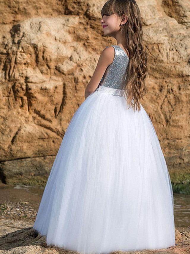 Long Sleeveless Ball Gown Flower Girl Dress Jewel Neck Polyester