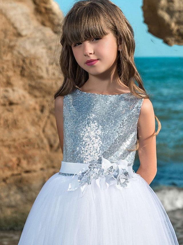 Long Sleeveless Ball Gown Flower Girl Dress Jewel Neck Polyester
