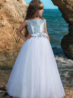 Long Sleeveless Ball Gown Flower Girl Dress Jewel Neck Polyester