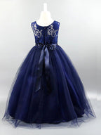 Lace Long Ball Gown Jewel Neck Sleeveless Wedding First Communion Dress