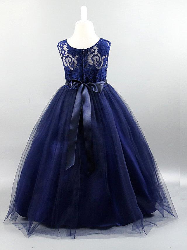 Lace Long Ball Gown Jewel Neck Sleeveless Wedding First Communion Dress