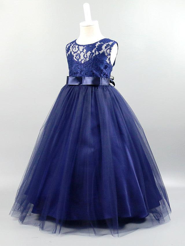 Lace Long Ball Gown Jewel Neck Sleeveless Wedding First Communion Dress