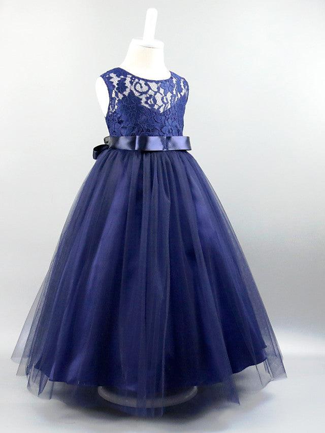 Lace Long Ball Gown Jewel Neck Sleeveless Wedding First Communion Dress