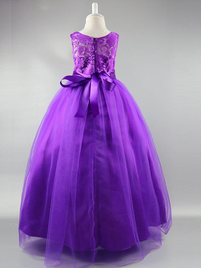 Lace Long Ball Gown Jewel Neck Sleeveless Wedding First Communion Dress