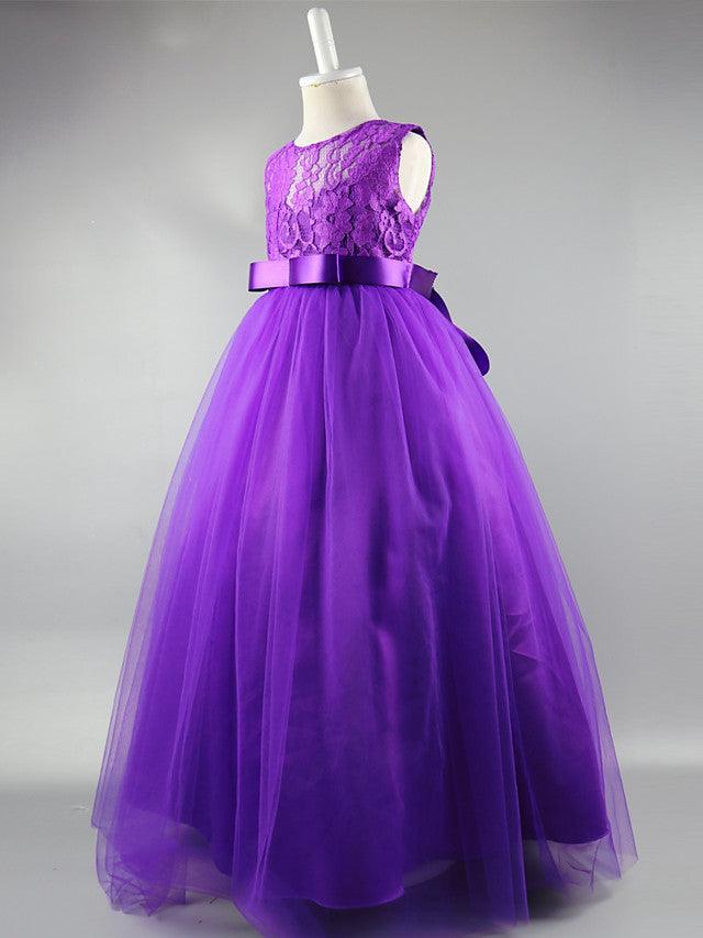 Lace Long Ball Gown Jewel Neck Sleeveless Wedding First Communion Dress