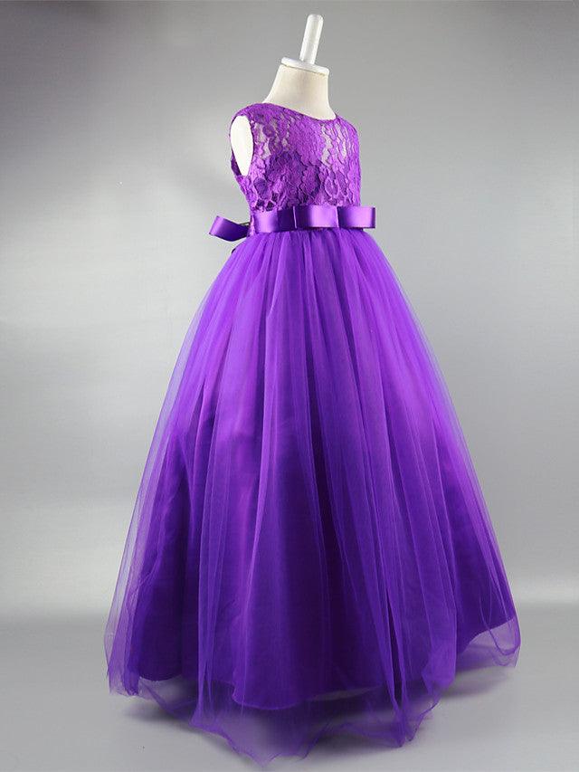 Lace Long Ball Gown Jewel Neck Sleeveless Wedding First Communion Dress
