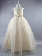 Lace Long Ball Gown Jewel Neck Sleeveless Wedding First Communion Dress