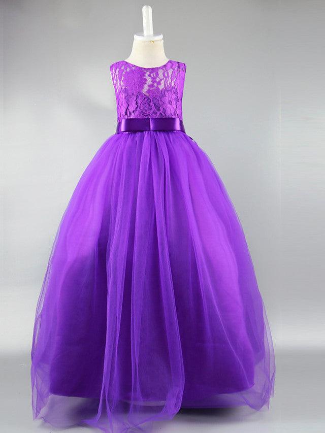 Lace Long Ball Gown Jewel Neck Sleeveless Wedding First Communion Dress