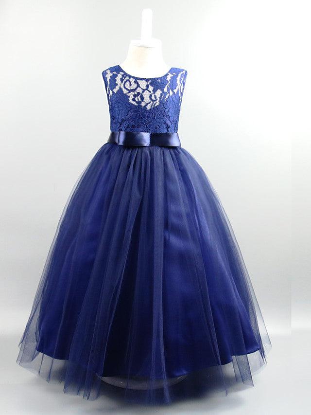 Lace Long Ball Gown Jewel Neck Sleeveless Wedding First Communion Dress