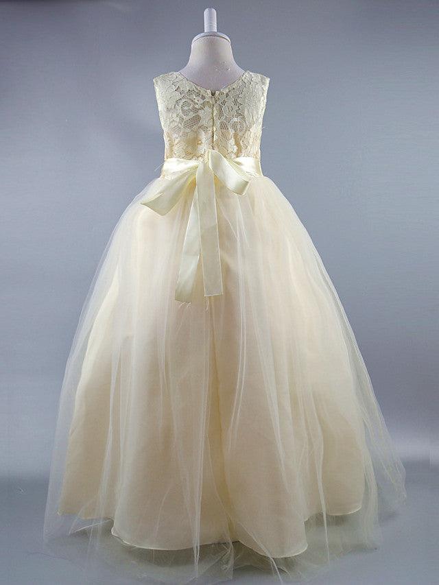 Lace Long Ball Gown Jewel Neck Sleeveless Wedding First Communion Dress