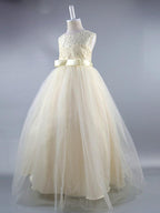 Lace Long Ball Gown Jewel Neck Sleeveless Wedding First Communion Dress