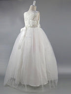 Lace Long Ball Gown Jewel Neck Sleeveless Wedding First Communion Dress