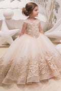 Luxury Long Sleeveless Lace Ball Gown Scoop Neck Flower Girl Dress