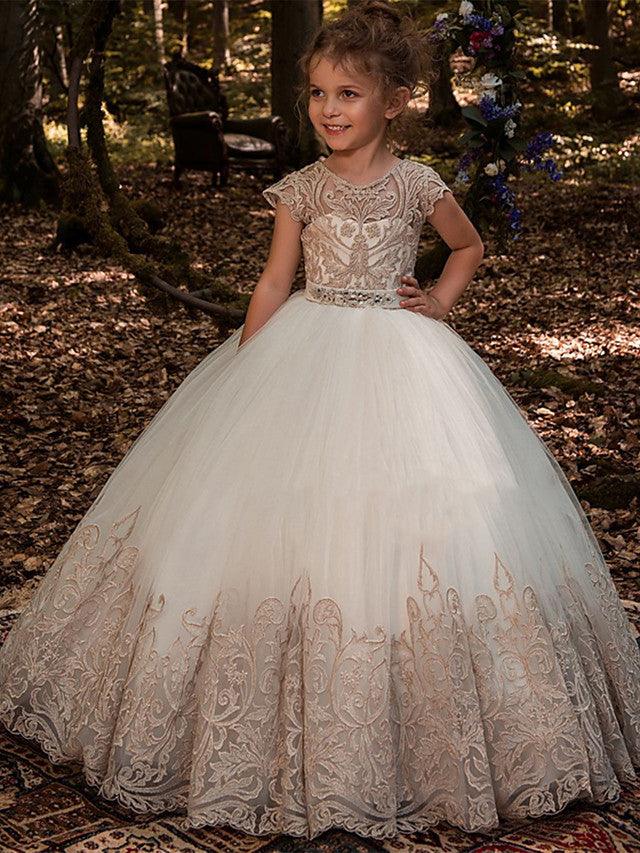 Lace Ball Gown With Sweep Train And Button Detail For Pageants - photo 1