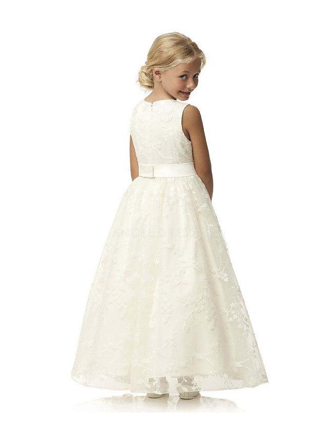 Cotton Ball Gown Flower Girl Dress Jewel Neck First Communion Gown