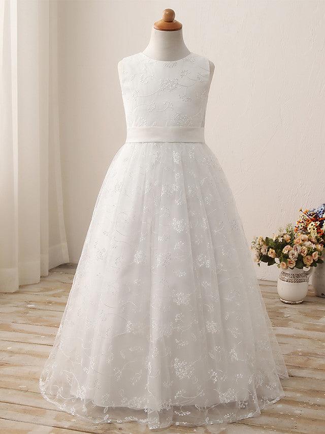Cotton Ball Gown Flower Girl Dress Jewel Neck First Communion Gown